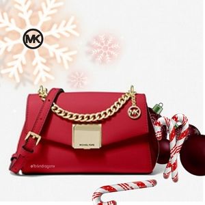 NWT MK Leather Crossbody Red Chili Gold Adjustable Strap Bag Michael Kors